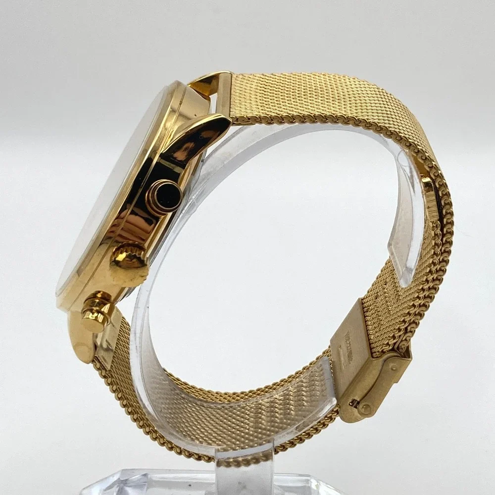 Megir Men's Chronograph Watch 43mm Gold Tone Date Mesh Band WR New Battery